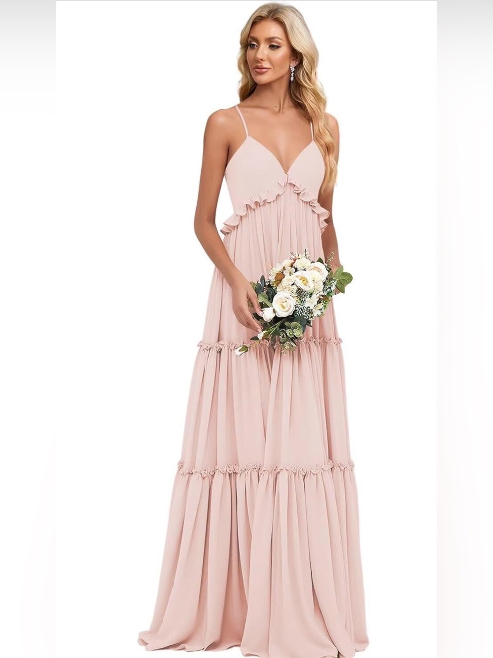 Spaghetti Strap Ruffle Tiered Maxi Dress - Blush Pink
